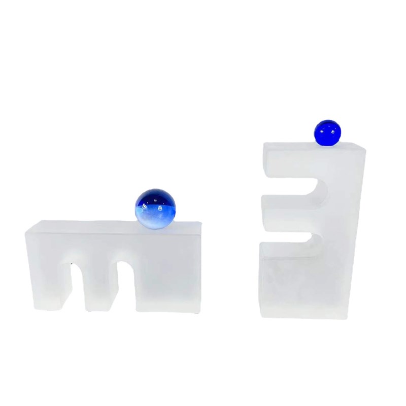 现代磨砂水晶玻璃拱门蓝s色小球摆件样板间客厅书房桌面软装饰品