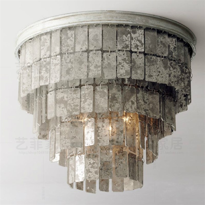 特色做旧法式复古公主吸顶灯欧式卧室混I搭走廊玄关水银玻璃吸顶
