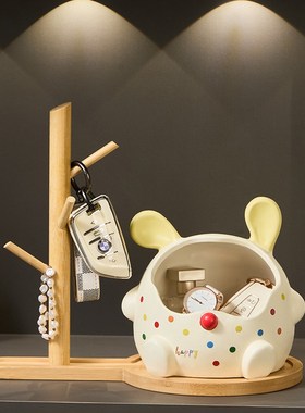 入户玄关摆件钥匙收纳置s物架可爱兔子客厅桌面轻奢高档装饰收纳