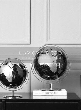 简约轻奢黑金银地球仪装饰品摆件创E意欧式办公室桌面书房客厅摆