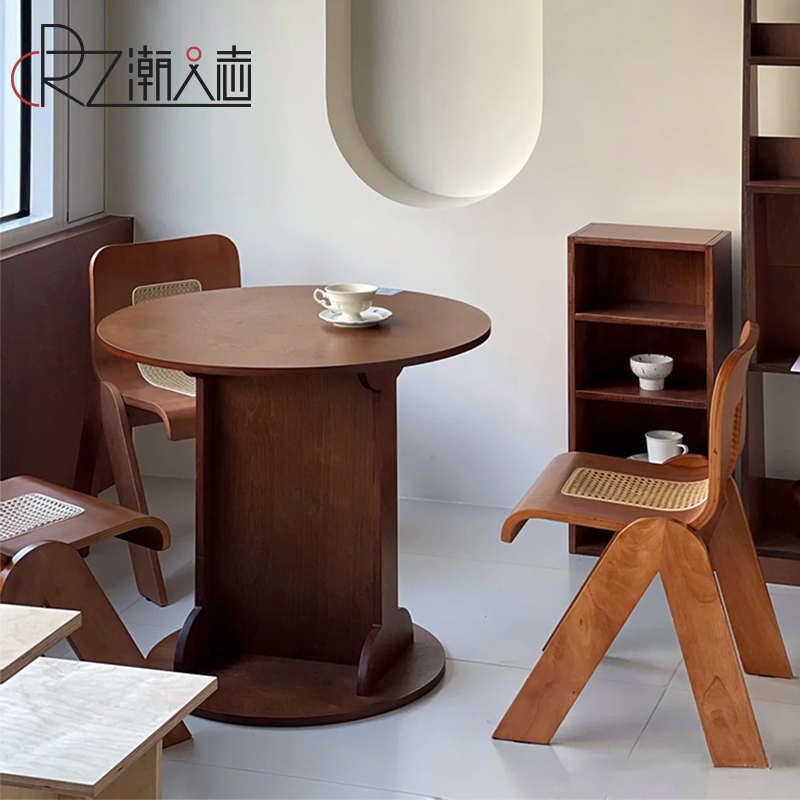 潮人志海洋板复古咖啡桌日式简约圆C桌餐厅甜品咖啡店创意中古餐