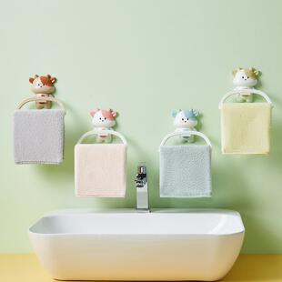 免打孔壁挂毛巾架卫生间儿童卡通牛牛吸盘壁挂式浴室置物架毛巾挂