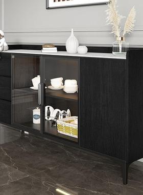 法式中古风黑色餐边柜岩板备餐小户型餐厅隔断橱柜客厅靠墙沙发