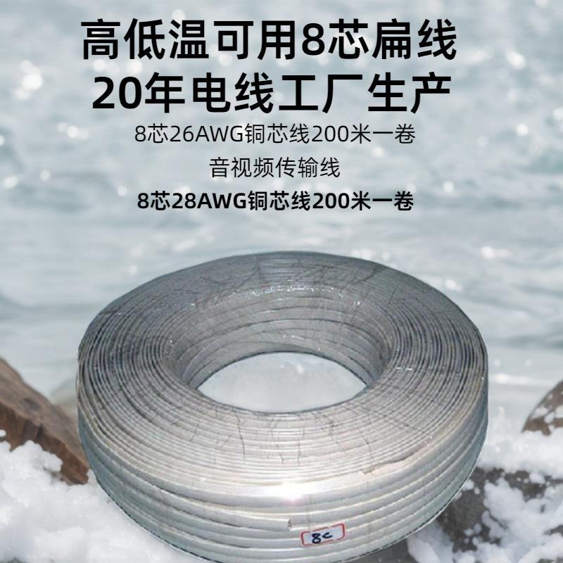 耐高低温8芯扁线裸铜电话线水晶头信号传输安防监控门铃音视频线