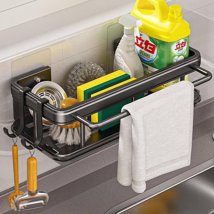 抹布架厨房置物架壁挂多功能免打孔沥水架厨房用品水槽架百货大全