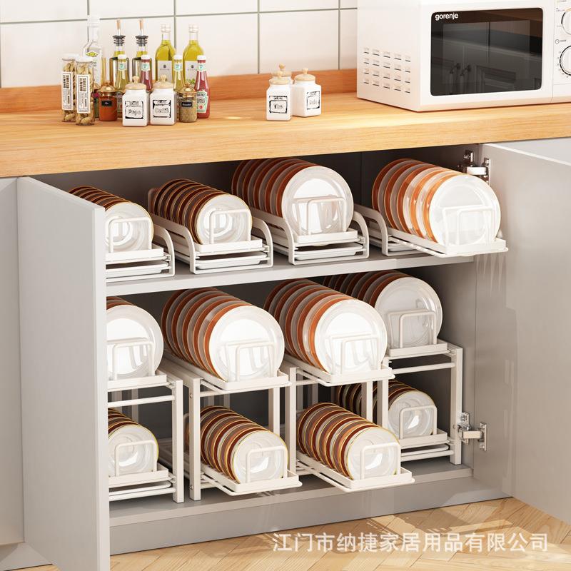 家用分层碗盘架橱柜内抽拉式沥水篮厨房内置拉篮柜内放碗碟收纳架