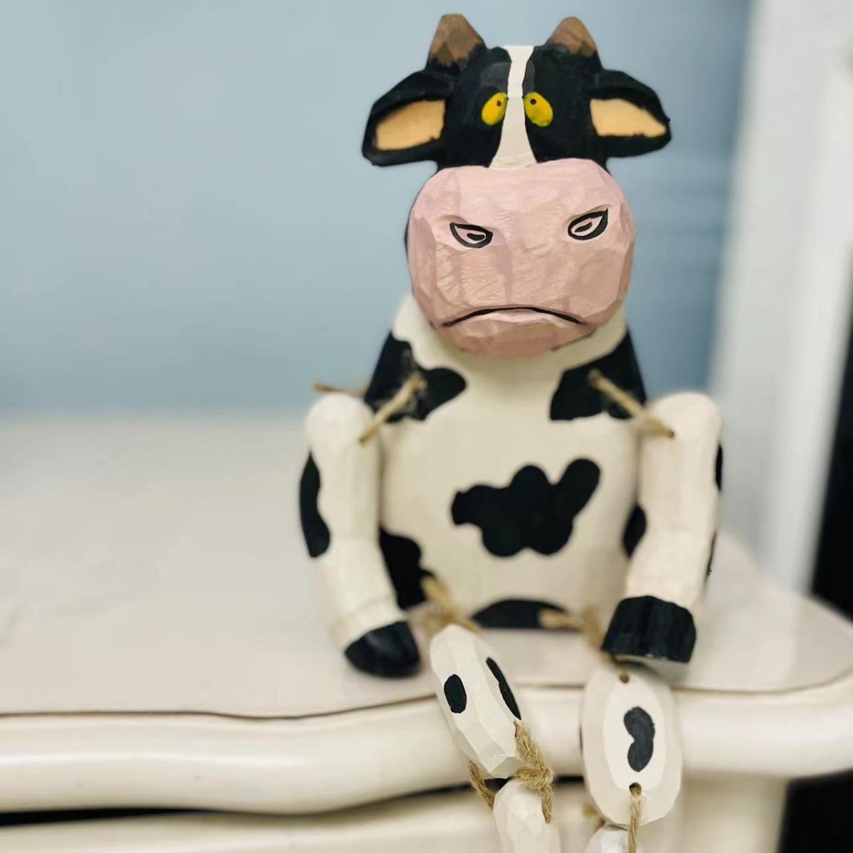 木制工艺品木雕创意摆件牛吊腿可爱摆件萌手工实木红木萌宠