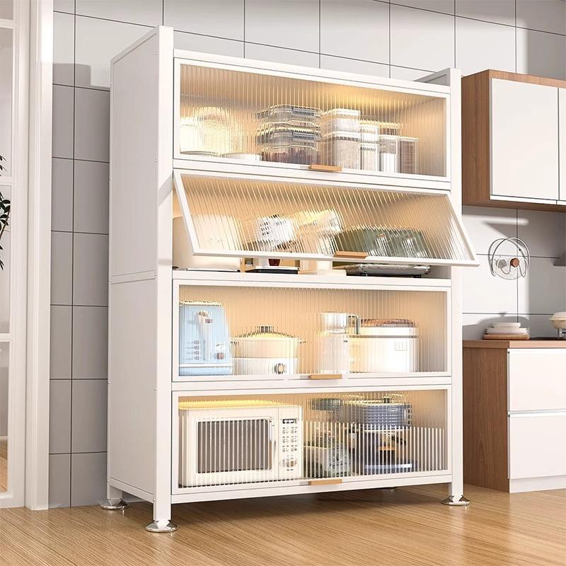厨房置物架落地多层收纳柜子微波炉家用带门多功能橱柜防尘储物柜