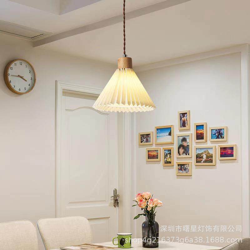 北欧ins百褶床头吊灯实木家用卧室餐桌饭厅日式民宿极简创意灯具,家装灯饰光源,智能吊灯,淘宝优惠券,粉丝福利购,淘宝优惠卷