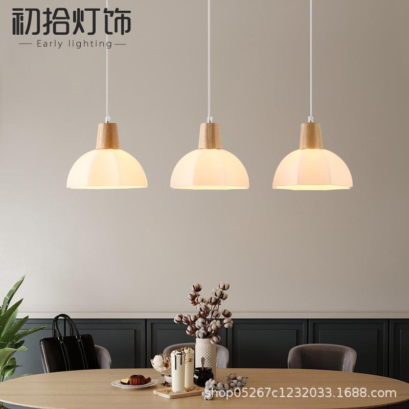 北欧餐厅小吊灯实木创意个性日式单头床头吊灯三头吧台餐桌吊灯