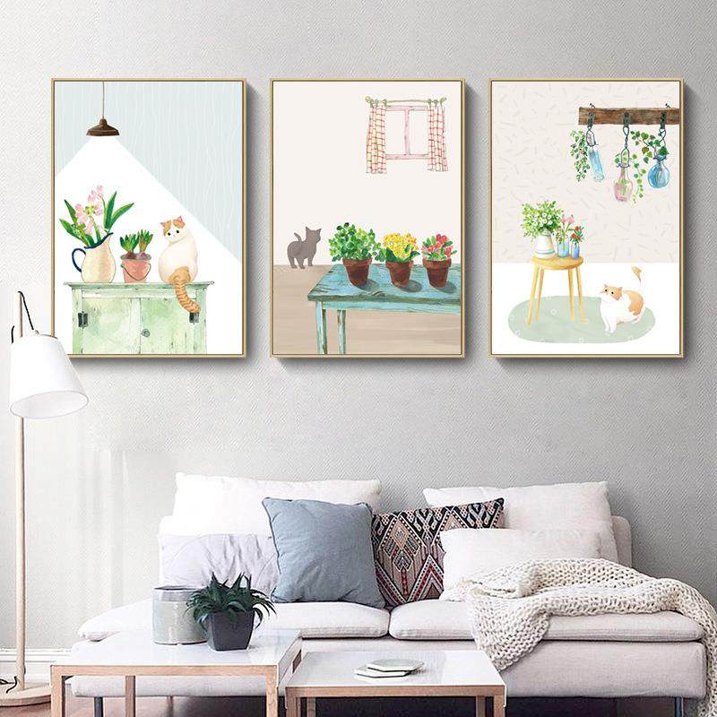 北欧儿童房装饰画小清新卡通猫咪猫趣清新现代简约挂画内框无框画,家居饰品,现代装饰画,淘宝优惠券,粉丝福利购,淘宝优惠卷