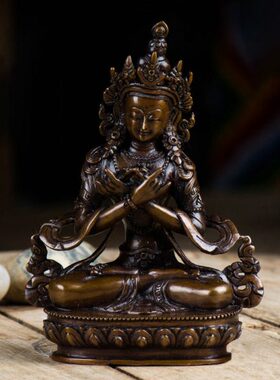 金刚总持家居摆件 小铜像尼泊尔手工5寸紫铜雕花桌面随身佛摆件