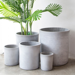 圆柱形镁泥仿水泥花盆特大小号工业创意K北欧式 阳台客厅栽家 风格