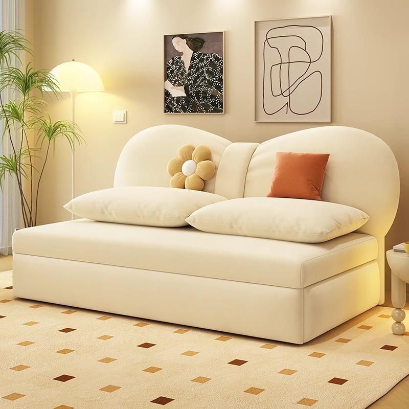 奶油风沙发床一体两用1米5双人小户型客厅无扶手折叠X抽拉布艺梳