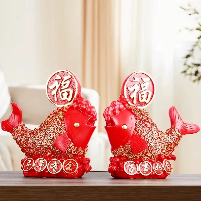 新中式高档年年有余摆件家居客厅酒柜装饰L品电视柜桌面摆设工艺