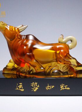 琉璃牛摆件工艺品客厅办公室老板桌面装饰品公司店铺开业中式礼品