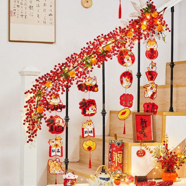 2024元旦新年装饰创意红果藤条挂饰楼梯扶手墙挂喜庆过年场景布置,节庆用品/礼品,装扮布置套餐,淘宝优惠券,粉丝福利购,淘宝优惠卷