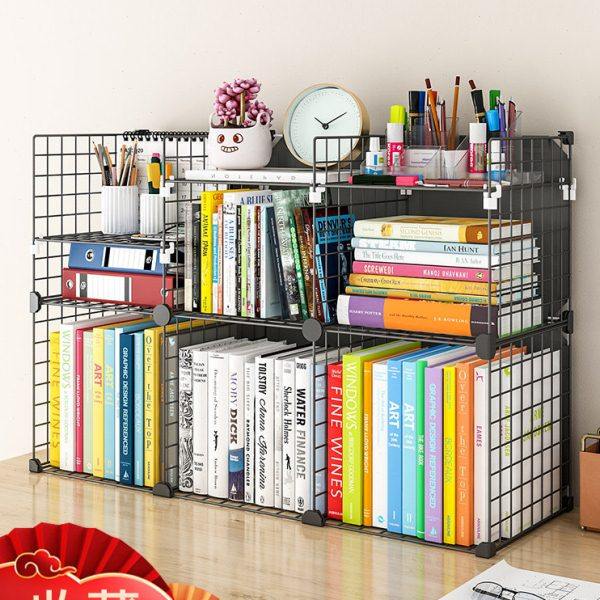 桌面书架置物架办公室桌上整理收纳架子铁艺落地学生简易小型书柜,收纳整理,书桌收纳置物架,淘宝优惠券,粉丝福利购,淘宝优惠卷