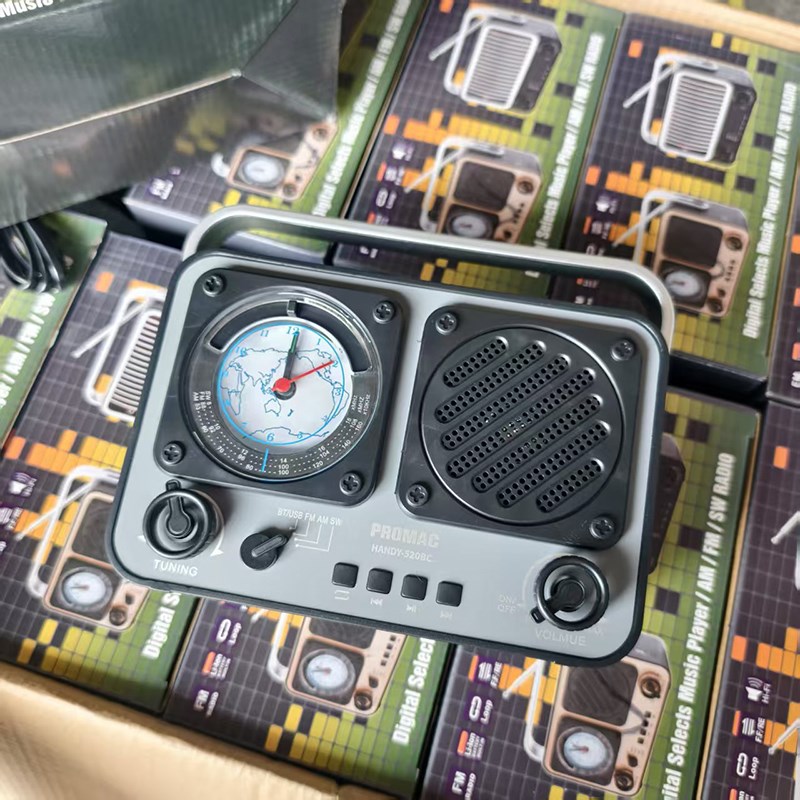 全新库存机带时钟收音机三波v段可插电内置电池可充电老式仿古家