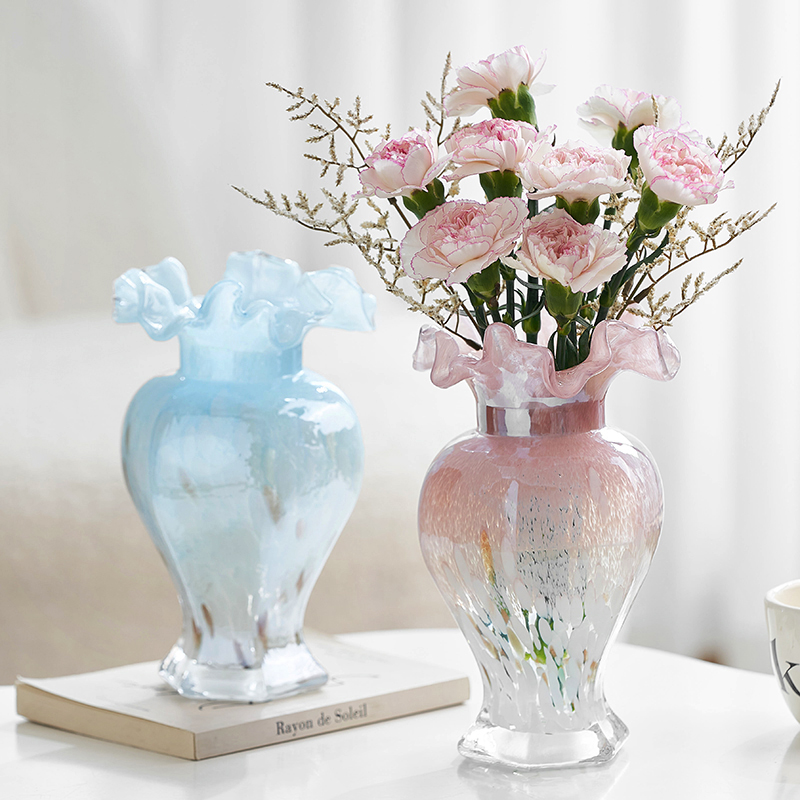 中古芬顿琉璃花瓶k水养插花玻璃花器客厅餐桌玄关装饰覆Z古轻奢摆