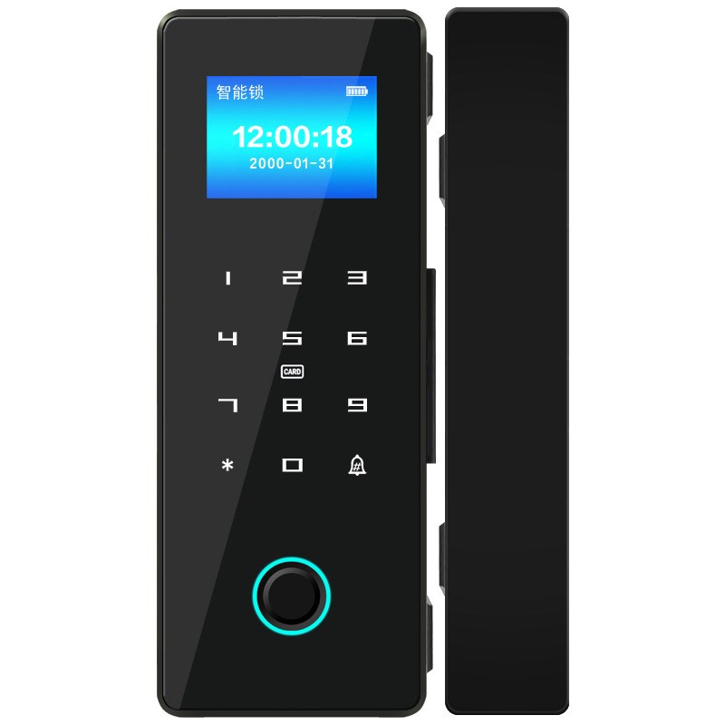玻璃门密码锁免开孔单开双门指纹C锁办公室有框无框智能门锁电子