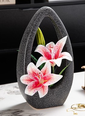 轻奢高级感陶f瓷花瓶摆件创意客厅插花花艺现代玄关电视柜高档装