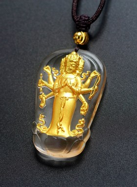 摩利支天佛菩萨琉璃鎏金金身吊坠八臂观音默利Q支天男女吊坠佛挂