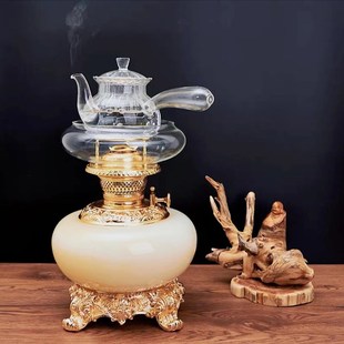 中式 精品明火酥油灯纯铜烧水煮茶炉 复古活火茶 玉石b空气灯 新款