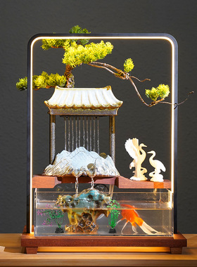 中式鱼缸流水生财摆件循环t水招财玄关客厅办公室桌面乔迁新居礼