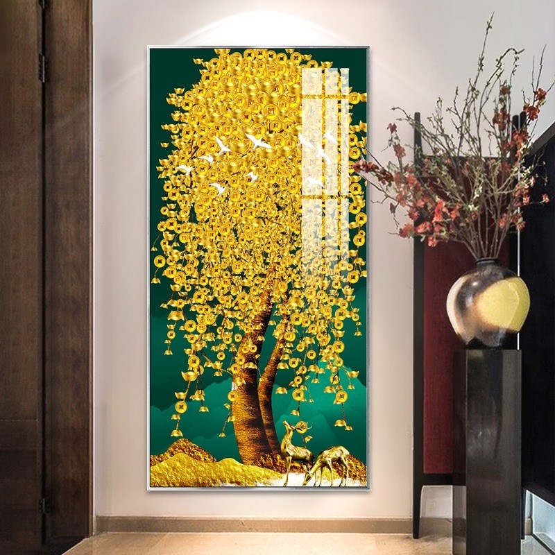 现代简约玄关装饰画发财树轻奢大气D楼梯间过道背景墙壁画走廊定图片