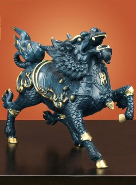 《风火麒麟》铜麒麟摆n件一对纯黄铜公母招财客厅店铺开 业装