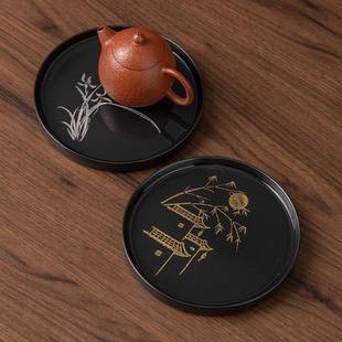 饰品拍摄道具陶瓷茶具复古风烛台圆托盘摆件 茶几装 新款 宫廷风中式