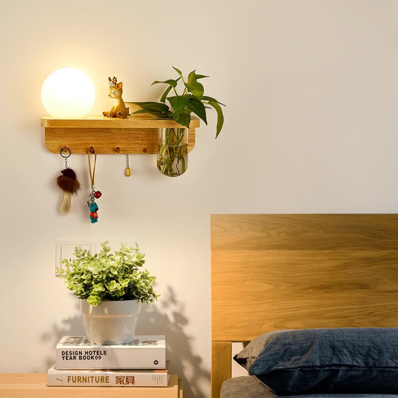 室内壁灯可种植物实木创意阳台客厅LED走廊家居墙壁木艺壁挂式