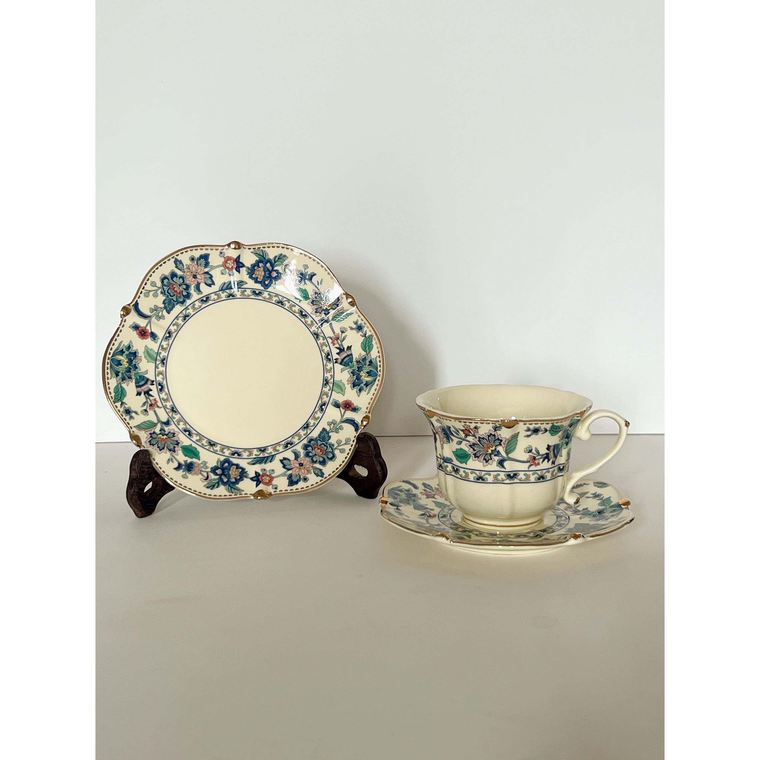 出口单 复古宫廷风波普花卉奶油黄色陶瓷盘 咖啡杯碟