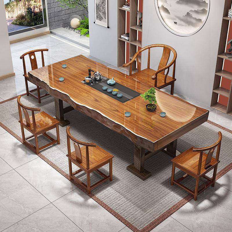 整板大板实木茶桌椅组合新中式茶几客厅家用办公室泡茶台茶桌一体