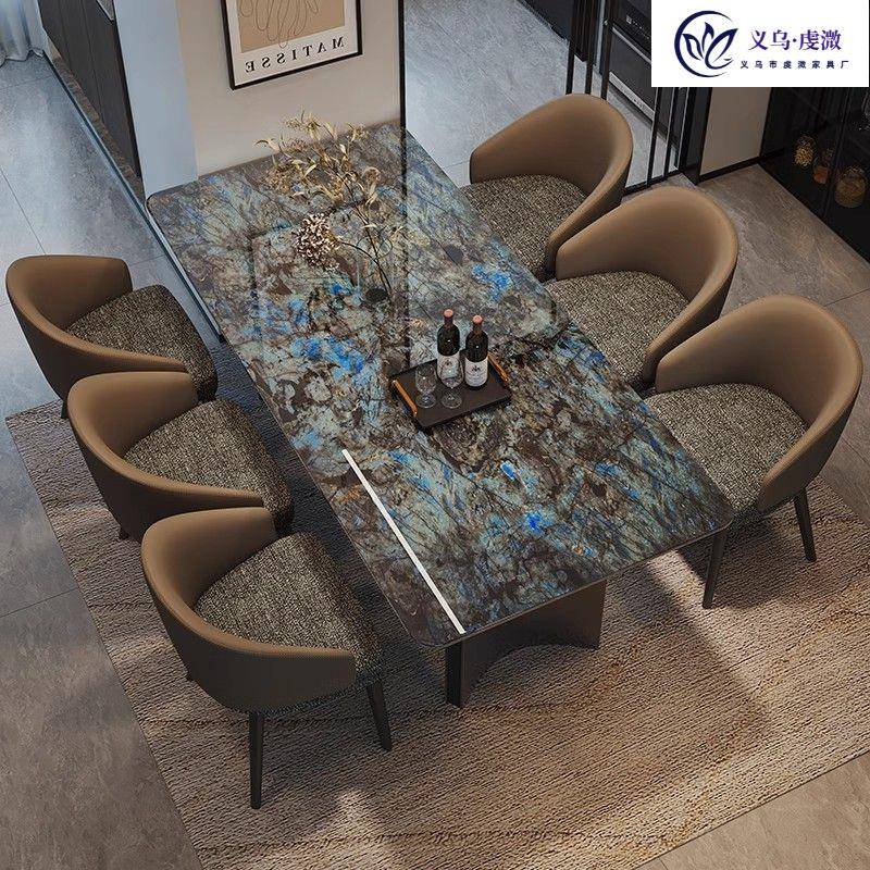 意式轻奢大理石餐桌现代简约长方形家用餐桌椅组合小户型不锈钢