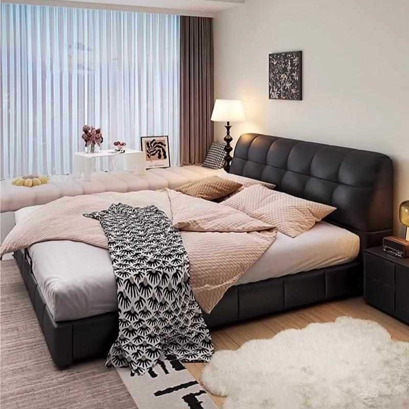 黑色床现代简约泡芙床复古主卧室床小户型1米8双人床储物婚床
