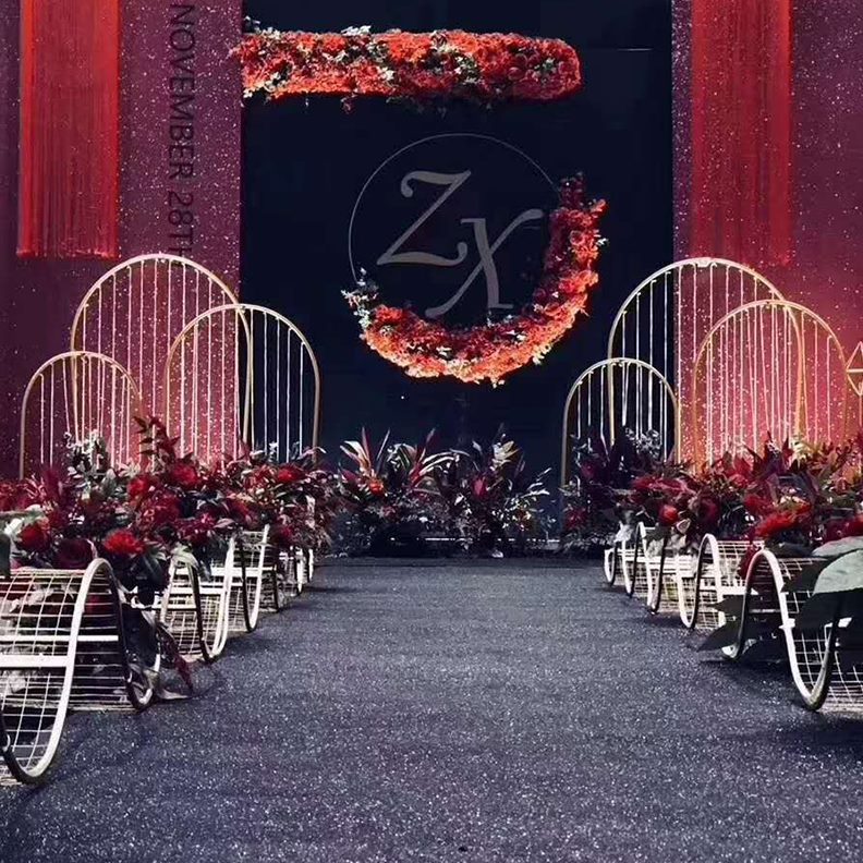 路引珠帘新款圆形婚礼高山流水白色婚庆道具铁艺金色摆件布置拱门