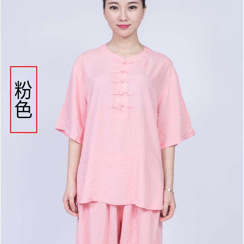 太极服女短袖夏季中老年妈妈太极拳服装练功服亚麻棉麻母亲节礼物
