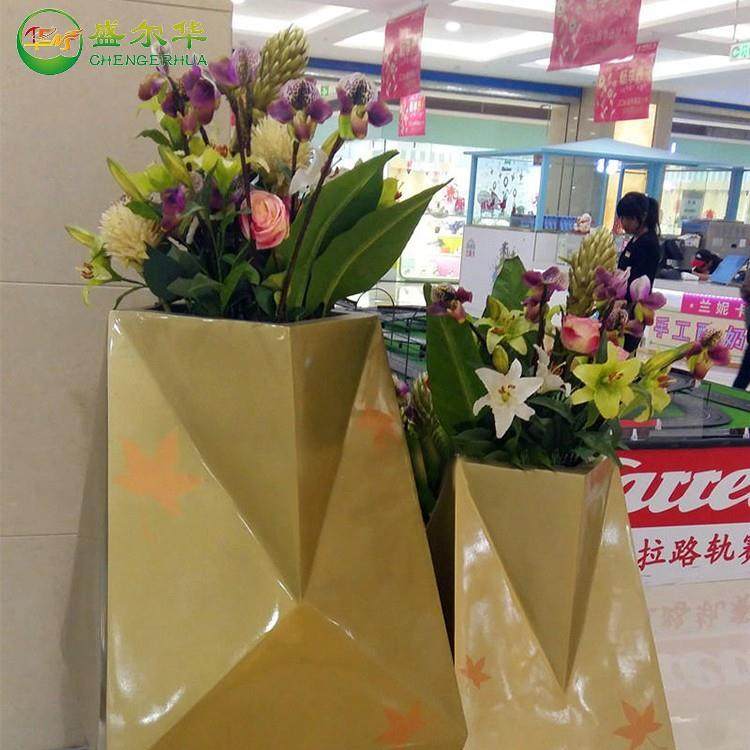 玻璃钢菱形几何组合花盆美陈落地大花瓶商场酒店大堂装饰花器摆件