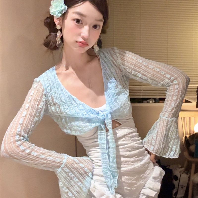 泰国新款连体泳衣女款高级感长袖甜美荷叶边小胸保守两件套装沙滩