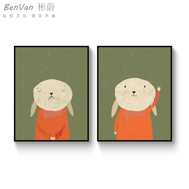 网红温馨兔子装饰画动物床头卧室挂画现代简约玄关客Y厅沙发背景图片
