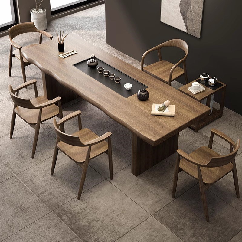 实木茶桌茶盘一体泡茶桌椅组合后现代简约M办公室功夫茶台原木大