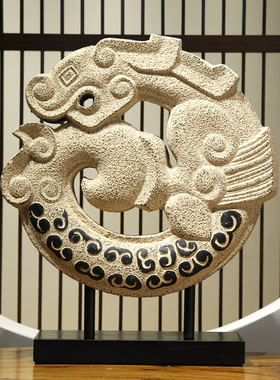 中式仿古家居饰品工艺摆件 酒z店茶楼会所玄关摆设飞龙转运龙圆壁