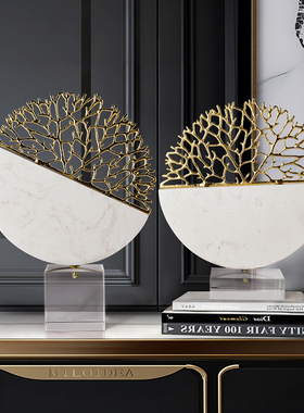 现代轻奢大理石发财树摆t件客厅办公室招财酒柜装饰品乔迁新居礼