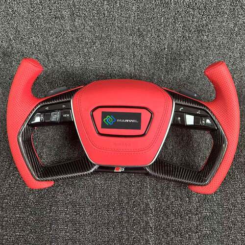 定制飞机造型方向盘红色纳帕皮碳纤维适用奥迪A3A4A5A6方向盘