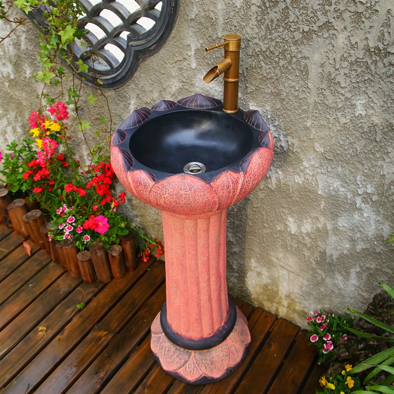 庭院洗手台盆户外池一体立柱落地式中式台盆组立柱洗脸盆拖把复古