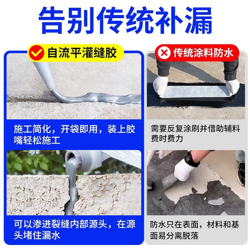 楼板裂缝修补灌缝胶堵漏防水高弹性自流平环氧树脂混凝土水泥墙面