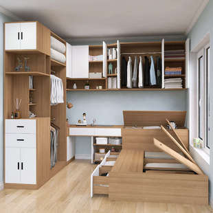 榻榻米床衣柜一体加书桌儿童房床箱式套装卧室组合床榻榻米带书桌