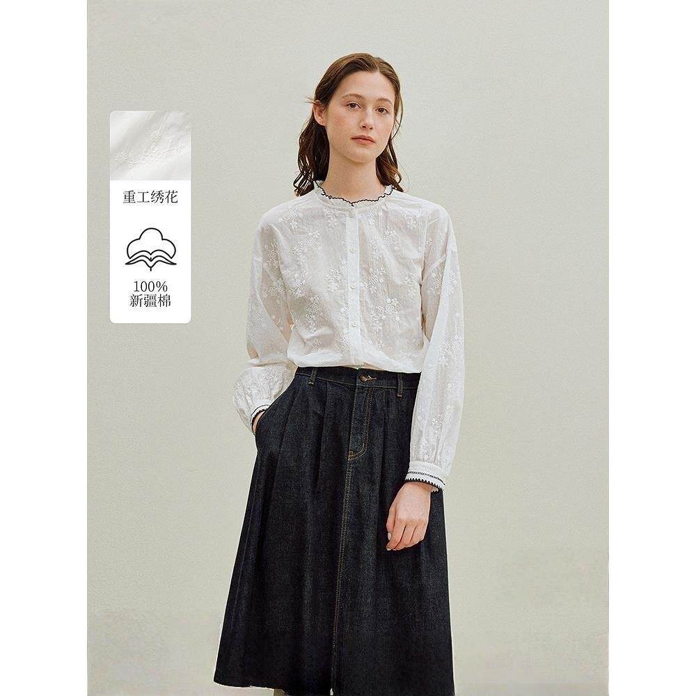 清仓法式高级感提花衬衫女2026春季新款宽松纯棉内搭长袖白衬衣